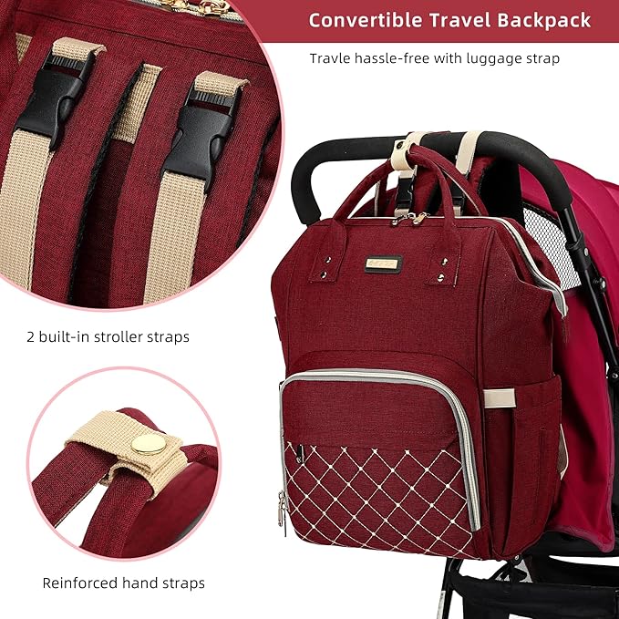 GAIVP Diaper Bag Backpack, Diaper Bags for Baby Girls Boys, Baby Bags for Moms Dads, Nappy Changing Bag with Insulated Pockets,Multi-functional Waterproof Backpack with Stroller straps-Red