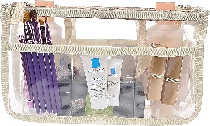 Vercord Translucent Purse Handbag Tote Pocketbook Bag Organizer Insert with Zipper Handle for Women Medium Beige