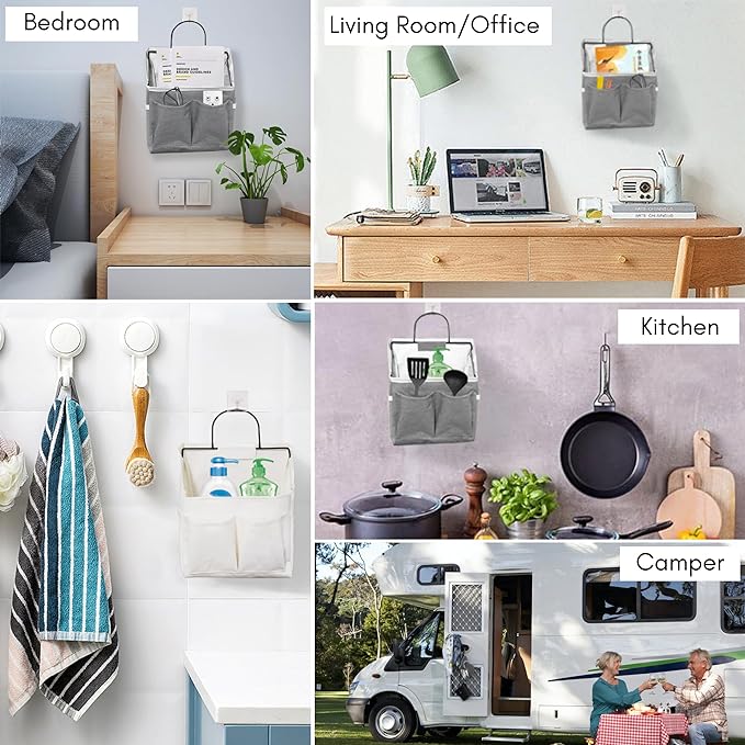 2pcs Wall Hanging Storage Bag, Wall Hanging Baskets for Organizing as Over the Door Organizer, Wall File Organizer, Rv Storage and Organization. For Bedroom, Office, Camper (Gray-Upgraded)