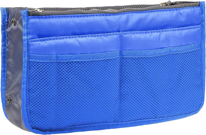 Vercord Purse Organizer Insert for Handbags Bag Organizers Inside Tote Pocketbook Women Nurse Nylon 13 Pockets Sapphire Blue Medium