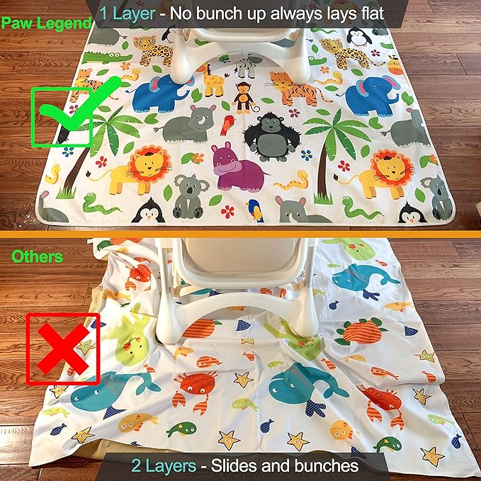 Paw Legend Washable Highchair Splat Floor Mat- Anti-Slip Silicone Spot Splash Mess Mat(53'' X 53'')-Food Catcher Art Craft Leak Proof Mat,Animal