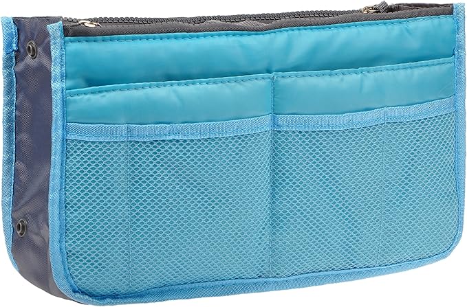 Vercord Purse Organizer Insert for Handbags Bag Organizers Inside Tote Pocketbook Women Nurse Nylon 13 Pockets Blue Small