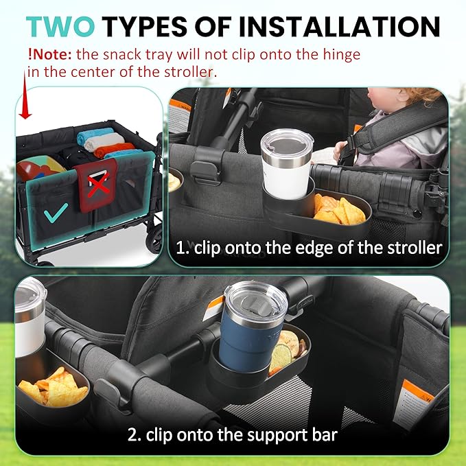 Wonderfold Wagon Snack Tray with Spill-Proof Cup Holders - Compatible with WONDERFOLD W2 & 4 Elite (2 & 4 Seats) | Kid Snacks & Drinks Tray, Detachable, Easy Install, Dishwasher Safe (2-Pack)