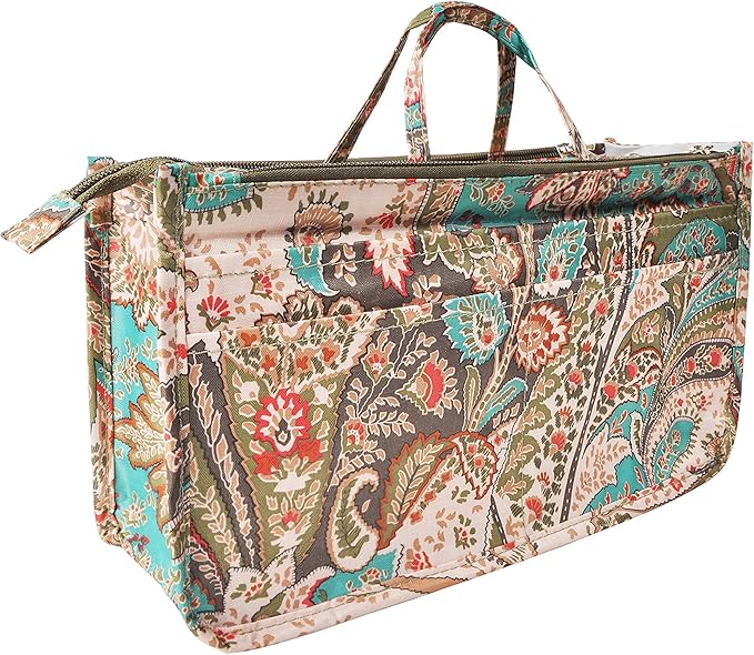 Vercord Patterned Purse Handbag Tote Pocketbook Bag Organizer Insert with Zipper Handle for Women Medium Peacock Flower