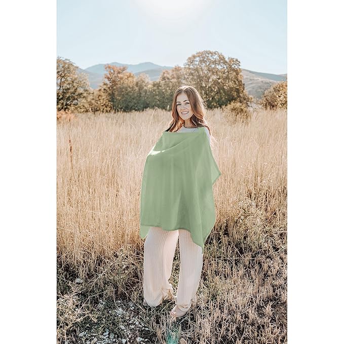 Konssy Muslin Nursing Cover for Baby Breastfeeding, Breathable 100% Cotton Breastfeeding Cover with Rigid Hoop for Mother Nursing Apron, Multi-use Carseat Canopy (Sage)