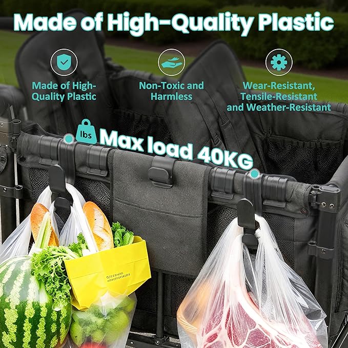 Stroller Hooks for Wonderfold Wagon W2&W4, Double-Layer Multipurpose Side, Space-Saving for Hanging Balance Bikes & Everything, Durable Plastic Wagon Accessories, 40kg Sturdy Load-Bearing (2PCS)