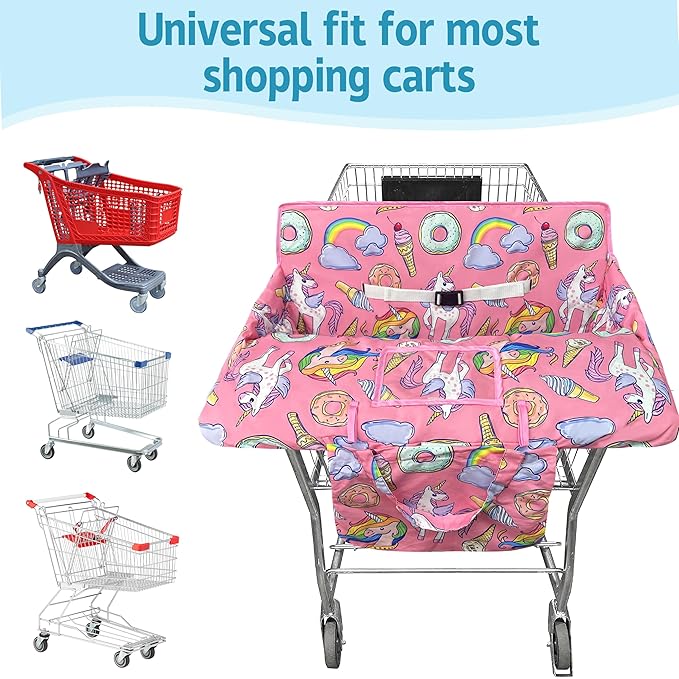 Shopping Cart Cover for Baby,2-in-1 High Chair Cover Soft,Portable, and Machine Washable,Comfortable Cotton Seat Pad with Safety Harness and Portable Cloth Bag,Fits All Supermarkets and Restaurants