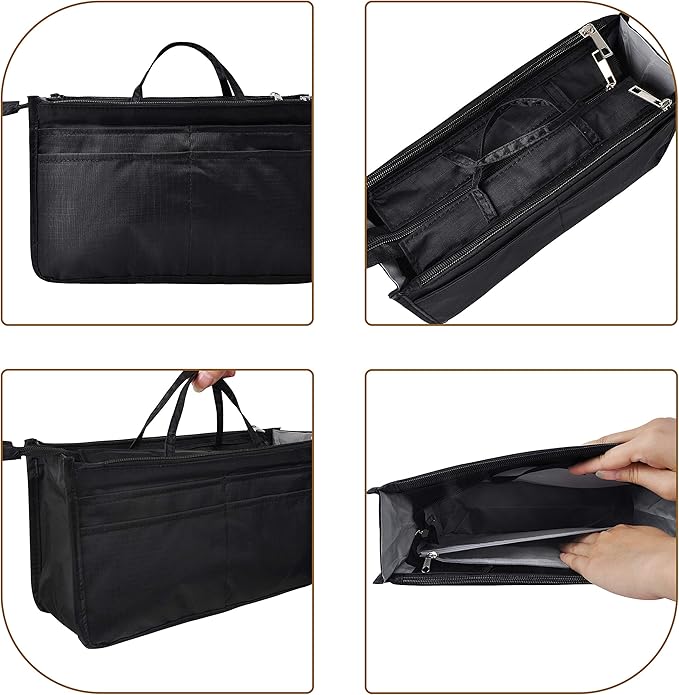 Vercord Patterned Purse Handbag Tote Pocketbook Bag Organizer Insert with Zipper Handle for Women Large Black