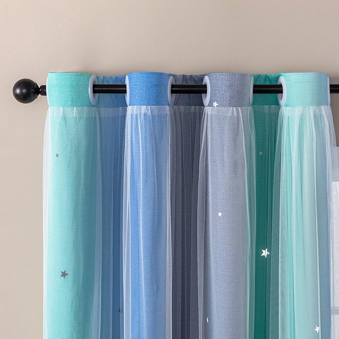 XiDi Curtains for Bedroom Decor, Rainbow BluGrenGrey-34-90