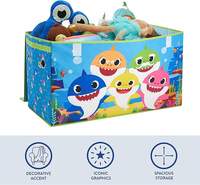 Baby Shark Collapsible Toy Storage Trunk with Lid, Durable Kids Organizer for Bedroom & Playroom