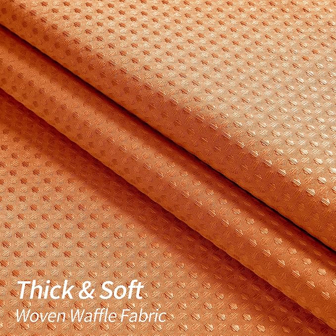 MitoVilla Orange Waffle Small Stall Shower Curtain 36 x 72, Half Size Fabric Narrow Shower Curtains for Bathroom Decor, 36 inch Weighted Shower Curtain Set with Plastic Hooks, Burnt Orange