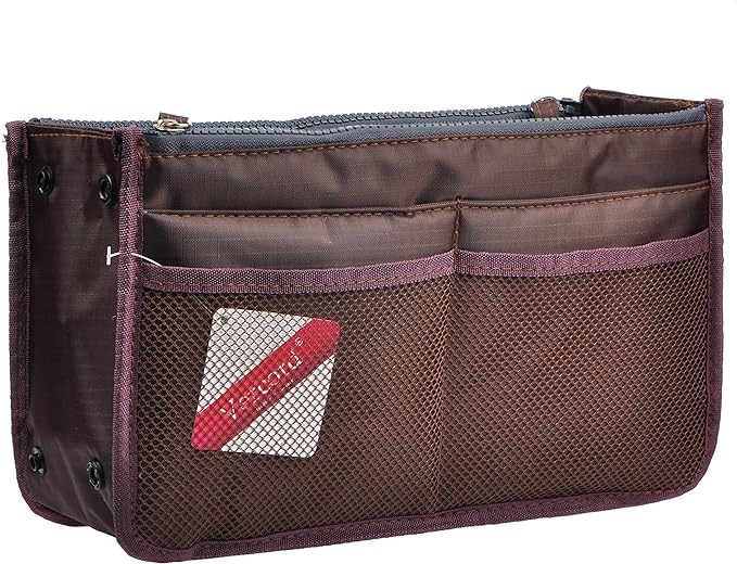 Vercord Updated Purse Handbag Organizer Insert Liner Bag in Bag 13 Pockets Coffee Large