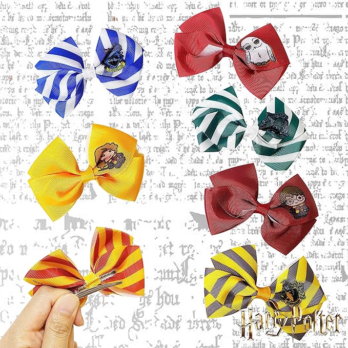 Harry Potter Hair Bows - Hair Accessories Gift Set - 7 Pcs 4 Inch Bundle - Hair Bows for Girls - Different character on each clip - Alligator Clip - Ages 3 +