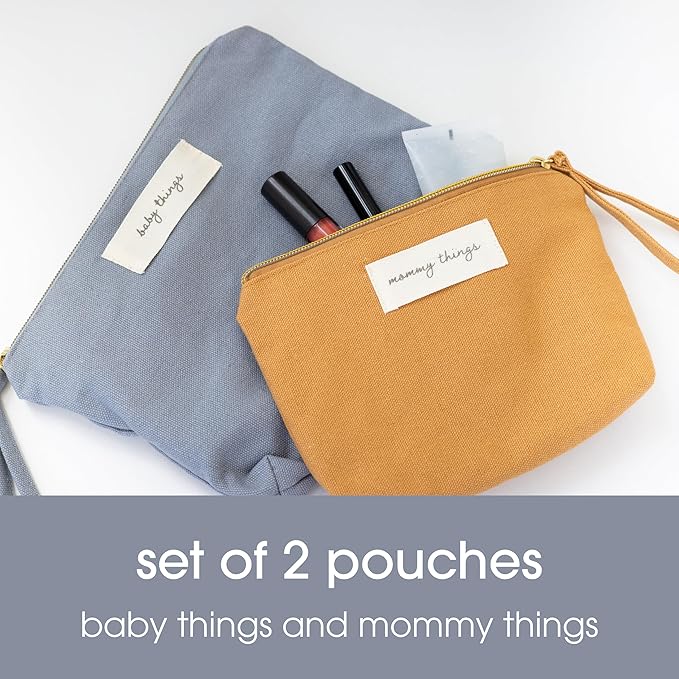 Pearhead Mommy and Baby Things Pouch Set, Canvas Zipper Organizer Bags for Diaper Bag and Travel, Cosmetic and Makeup Bag for Mom