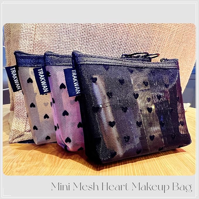 Mini Mesh Heart Makeup Bag Set, Mesh Cosmetic Bags with Zipper, Makeup Lipstick Cosmetic Accessories Organizer Bag, Mesh Pouch for Travel (Multicolor-6pcs)