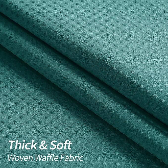 MitoVilla Emerald Green Waffle Small Stall Shower Curtain 36 x 72, Half Size Narrow Shower Curtains for Bathroom Decor, 36 inch Weighted Shower Curtain Set with Plastic Hooks, Seaweed Green