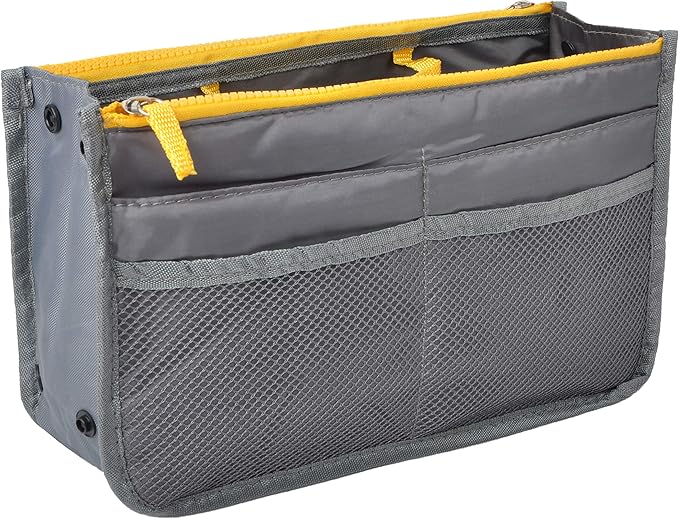 Vercord Purse Organizer Insert for Handbags Bag Organizers Inside Tote Pocketbook Women Nurse Nylon 13 Pockets Grey Small