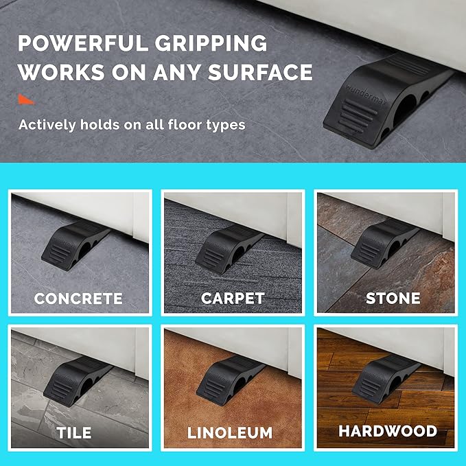 Wundermax Rubber Door Stoppers for Bottom of Door Stop - Pack of 3 Rubber Wedge for Carpet, Hardwood, Concrete, and Tile - Home Improvement Accessories - Gray