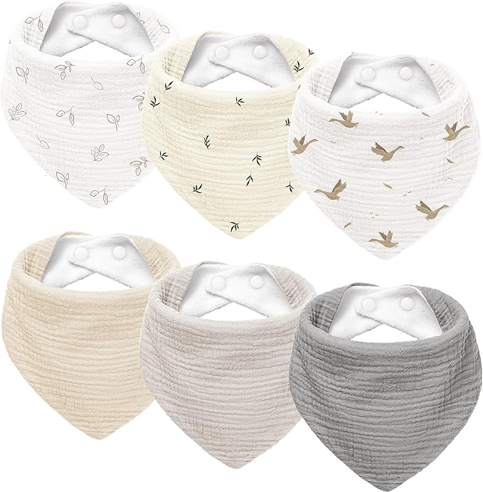 Susurration Muslin Baby Drool Bibs 6Pack Soft Triangular Adjustable Baby Bandana Bibs for Unisex Baby Girls & Boys