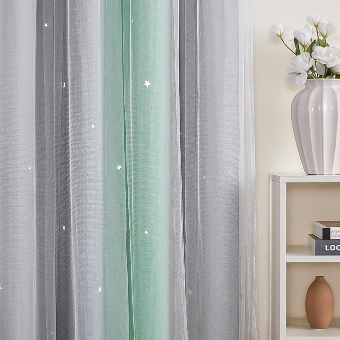 XiDi Curtains for Bedroom Decor, Rainbow Green LightgreyGrey34/96/1