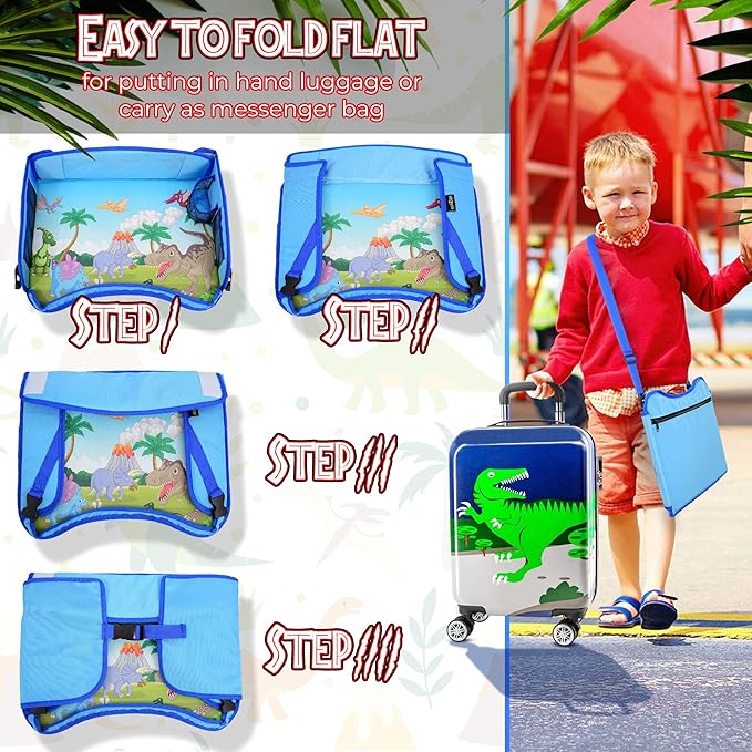 ecoZen Lifestyle Kids Travel Tray & Toddler Lap Desk Organizer - Airplane and Car Seat Table for Road Trip Essentials - Airplane Must Haves for Toddlers - Carseat Tray Kid Travel - Lap Table