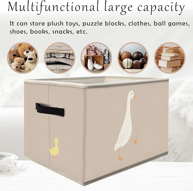 FDHSPAAM Cute Duck Nursery Storage Bins Box with Handles, Rustic Beige Farm Animal Collapsible Fabric Storage Basket Box Organizer for Bedroom Bathroom Clothes Toys Books