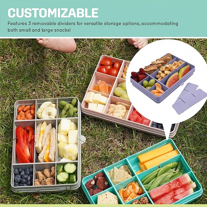 melii Snackle Box | 12-Compartment Divided Snack Container, BPA-Free Food Storage, Removable Dividers, Perfect for Kids Snacks, Arts & Crafts, Beads, and Kitchen Organization (Purple)