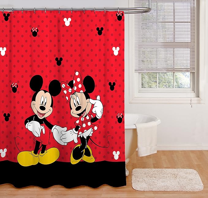 Jay Franco Disney Mickey Mouse & Minnie Mouse Shower Curtain & Easy Care Fabric Kids Bath Curtain (Official Disney Product)