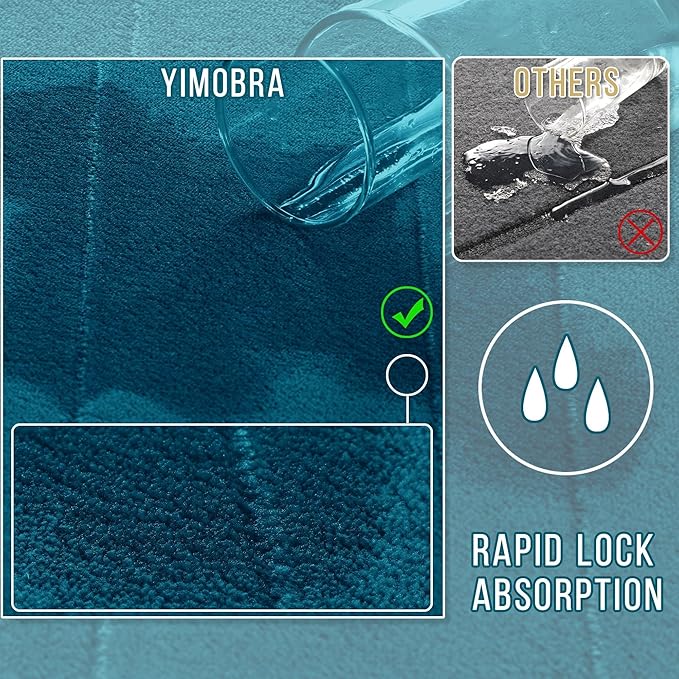 Yimobra Memory Foam Bath Mat, Super Soft Absorbent Bathroom Rug Non Slip 31.5x20 Inch, Quick Dry, Machine Washable Floor Carpet for Tub Shower, Home Decor Accessories, Peacock Blue