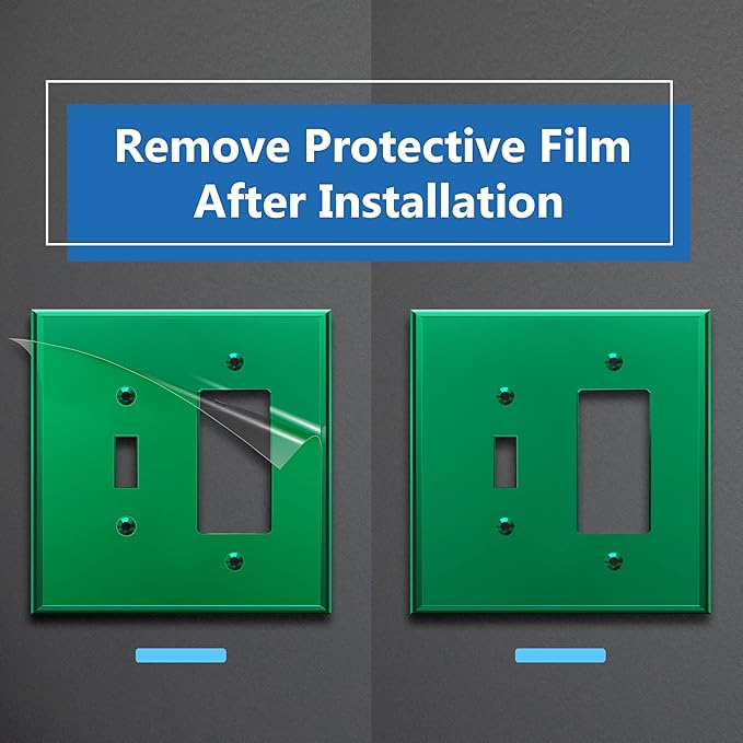 LIDER Reflective Acrylic Combination Wall Plate, Mirrored Double Switch Plate, Combo Toggle Switch and Decorator Outlet Cover, Acrylic Glass, Oversized 2-Gang 5.25" x 5.25", LWP-1131O-AGR, Green