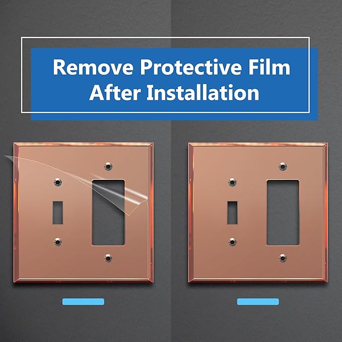 LIDER Reflective Acrylic Combination Wall Plate, Mirrored Double Switch Plate Combo Toggle Switch Decorator Outlet Cover Acrylic Glass Oversized 2-Gang 5.25" x 5.25" LWP-1131O-ARG5P, Rose Gold 5 Pack
