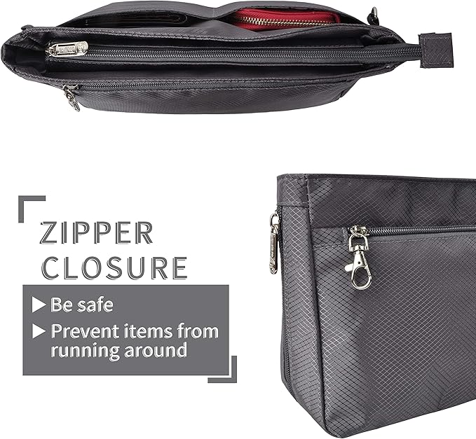 Vercord Expandable Nylon Handbag Purse Organizer Insert Liner Shaper Bag in Bag Dark Grey Medium