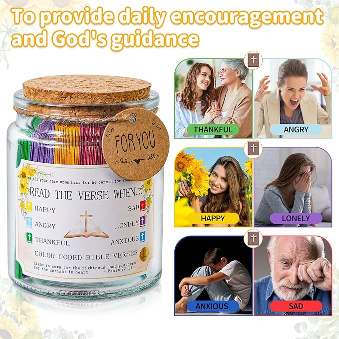 Bible Verse Jar (KJV) - Christian Gifts For Women, Men, Mom, Dad, Teen，Birthday Gifts For Women, Religious Graduation Gift For Her，Prayer Hope Jar With Greeting Card & 48-inch Ribbon Bow。