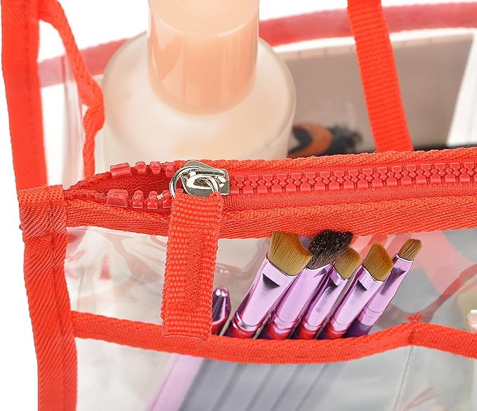 Vercord Translucent Purse Handbag Tote Pocketbook Bag Organizer Insert with Zipper Handle for Women Medium Red