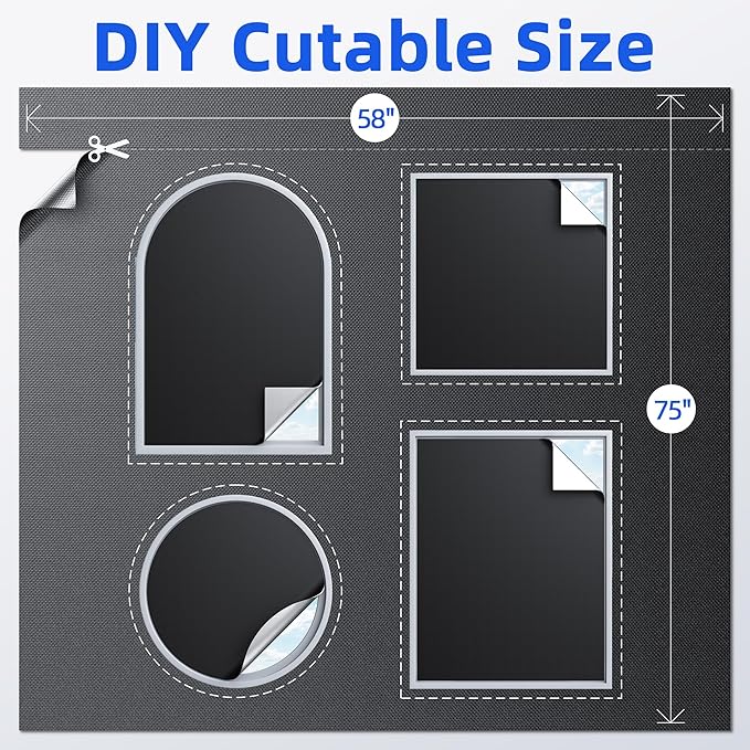 Magnetic Blackout Window Cover with Strong Magnets – 75" x 58" Portable Blackout Curtains for Bedroom, No Drill Black Out Blinds & Temporary Black Out Shades for Windows Film RV Travel Skylight-Blacks