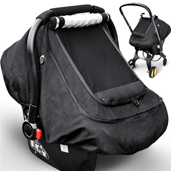 Waterproof Baby Car Seat Cover，YVMVDV Patented Cold Weather Carseat Cover for Babies,Infant Car Seat Cover Canopy for Boy Girls,Windproof Car Seat Canopy, Keeps Babies Warm and Cozy Black