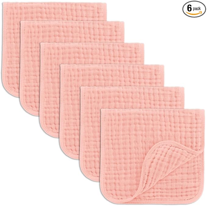 Comfy Cubs Muslin Burp Cloths 20" x 10", Pack of 6 - Large, 6-Layer, Ultra Absorbent 100% Cotton for Baby Drool and Messes - Soft, Safe & Gentle Baby Burp Cloths Set for Boys & Girls - Lace