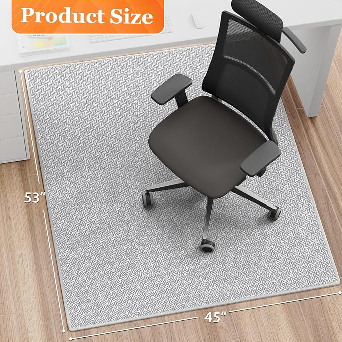 KMAT Office Chair Mat, 45x53in Heavy Duty Hardwood/Tile Floor Protector, Computer Desk Mat for Rolling Chairs, Work, Study, Office, White