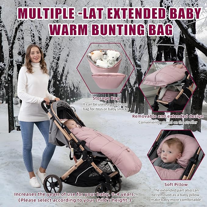 LAT Baby Warm Bunting Bag Universal,Extended and Removable,Stroller Sleeping Bag Cold Weather,Waterproof Toddler Footmuff