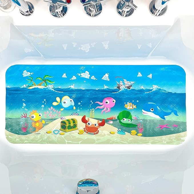 ShineCozy Cartoon Kids Bath Mat - Non Slip Bathtub Mat 35x16 Inch XL Large Size Tub Mats Anti Slip Shower Mats for Bathroom Floor (Ships) (Ships)