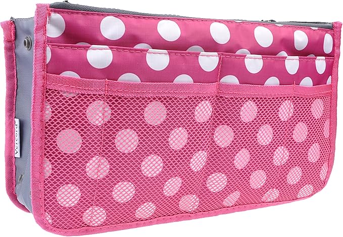 Vercord Purse Organizer Insert for Handbags Bag Organizers Inside Tote Pocketbook Women Nurse Nylon 13 Pockets Rose Dot Large