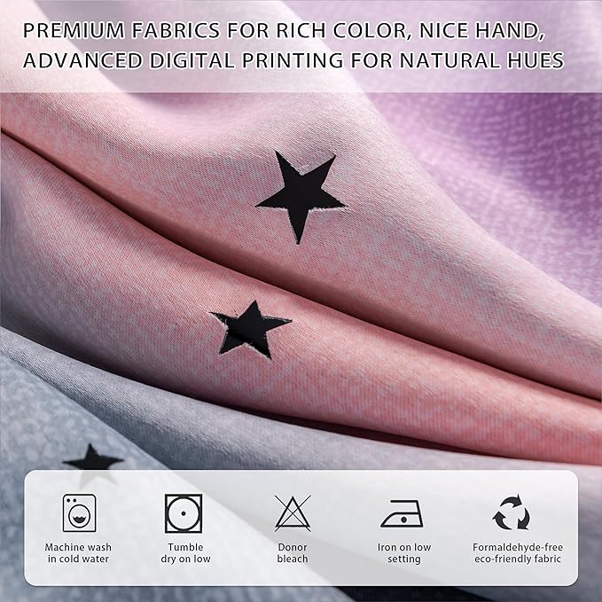XiDi Grey Pink Purple 54 Inches Curtains for Girls Bedroom 2 Panels Set, Blackout Rainbow Curtains for Kids Room Decor, Unicorn Wall Decals Drapes for Little Girl Nursery Room 52 Inches Wide