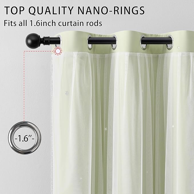 XiDi Sage Green Blackout Curtains for Bedroom Living Room 84 Inches Long Room Darkening Thermal Insulated Drapes Window Treatment Grommet Top Light Blocking Star Curtains for Kids Boys 2 Panels 52x84