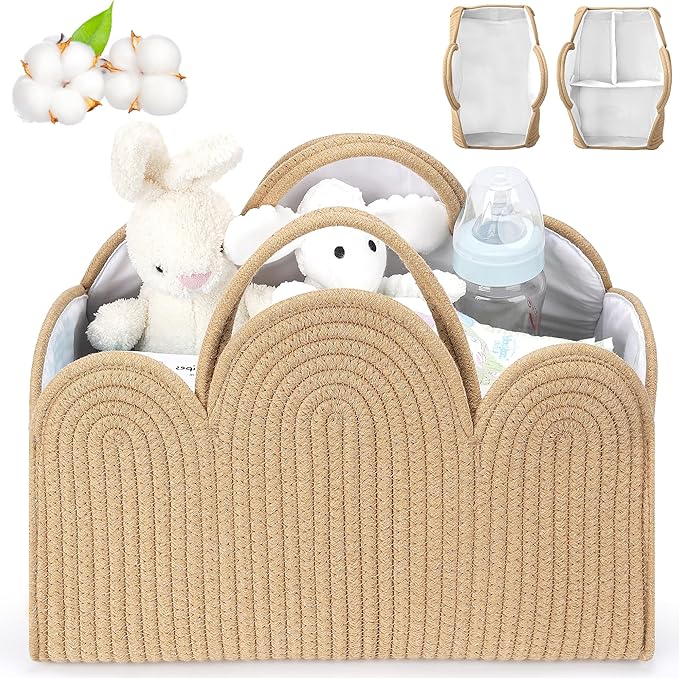 XL Diaper Caddy Organizer for Baby, Durable Cotton Rope Baby Gift Basket,Upgrade Design - Space Division Portable Diaper Organizer, Multi-Use Nursery Organizer for Diapers, Car Diaper Caddy Cart
