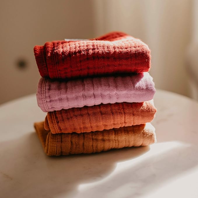 Parker Baby Muslin Burp Cloths | 100% Cotton Burping Clothes, Newborn Essential | Must-Have Baby Registry, Modern and Trendy Colors | 20"x11" Large Baby Burp Cloths, 4-Pack Rose