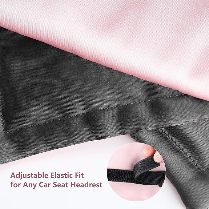 Silky Head Carseat Cover for Baby Satin Car Seat Head Cover Silk Feeling for Babies Headrest Protector for Girls Infant Sleeping Hair Protection 2pcs Pink and Black