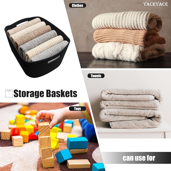 Large Cotton Woven Storage Basket with Handle, Storage Baskets for Shelves, Woven Toy Storage Bin for Living Room, Organation, 22"x17"x12"