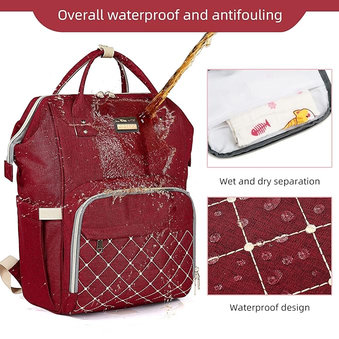 GAIVP Diaper Bag Backpack, Diaper Bags for Baby Girls Boys, Baby Bags for Moms Dads, Nappy Changing Bag with Insulated Pockets,Multi-functional Waterproof Backpack with Stroller straps-Red