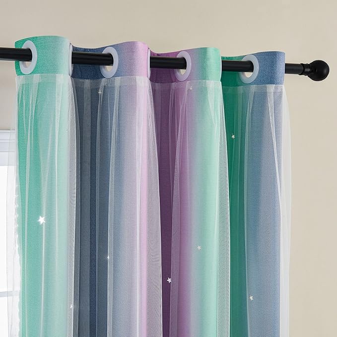 XiDi Curtains for Bedroom Decor, Rainbow Purplgreen grey52/54