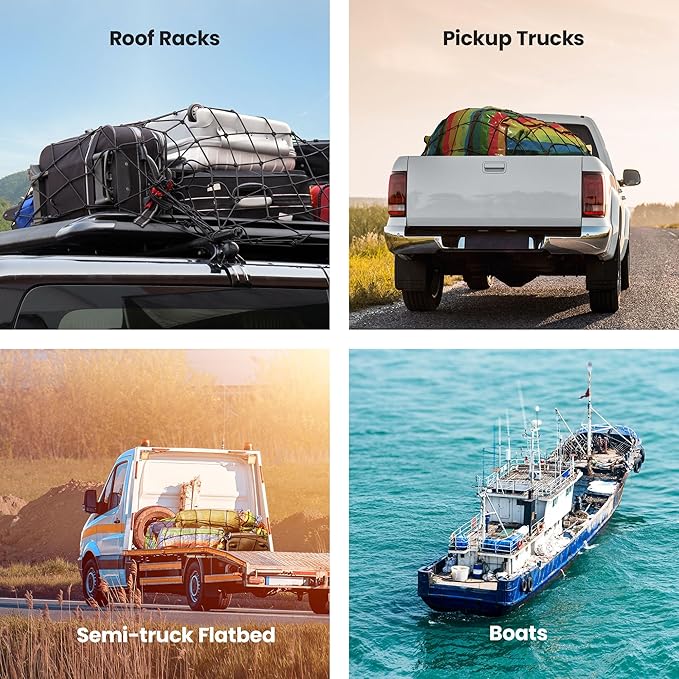 iSiMEE Cargo Net for Pickup Truck Bed, 2.6'x3.3' Stretches to 4'x6', High Elasticity 12 Carabiners & Storage Bag for SUV, Trailer & Boat
